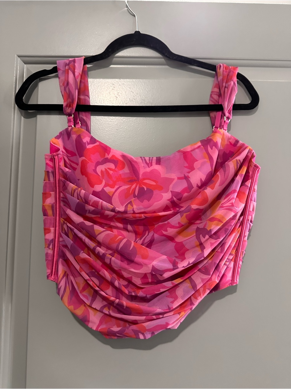 Pink Floral Draped Tank Top